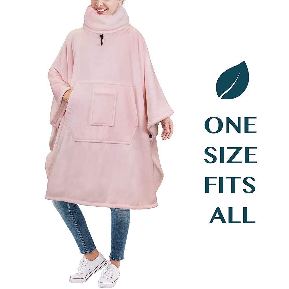 PAVILIA Sherpa Wearable Blanket Poncho Women Men, Oversized Hoodie Sweatshirt Poncho Blanket, Hooded Sweater Wrap Cape Neck Warmer, Fleece Soft Hug Sleep Pod Adult, Cozy Warm Gift Ideas Sister, Pink