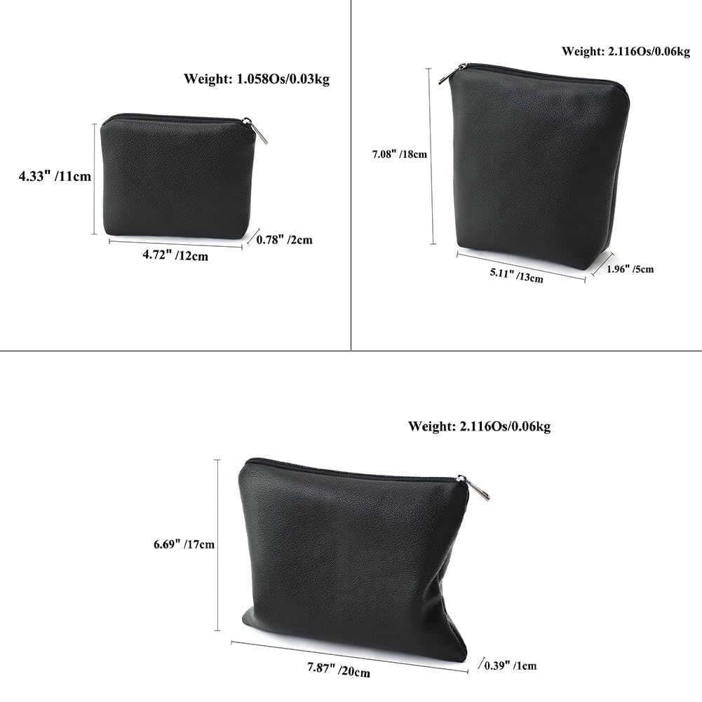 BBORGDC Small Cosmetic Bag Set of 3 for Purse, Black PVC Leather Cosmetic Pouches, 3 Sizes Zipper Organizer for Travel & Toiletries, Daily Bag Organizer, Gift for Women