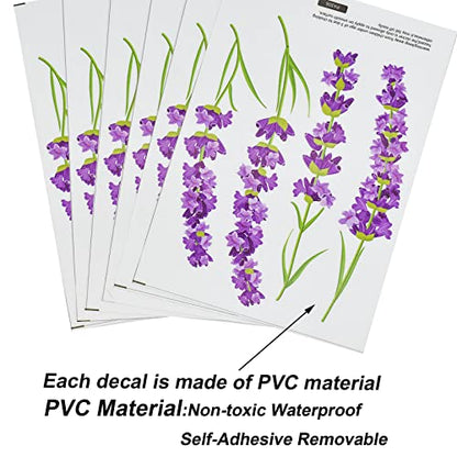 Maydahui 6 Sheets Lavender Flowers Wall Decals Garden Purple Floral Wall Corner Stickers(7.25 x 54 Inch) Peel Stick Removable Art Mural Decor for Living Room Nursery Bedroom