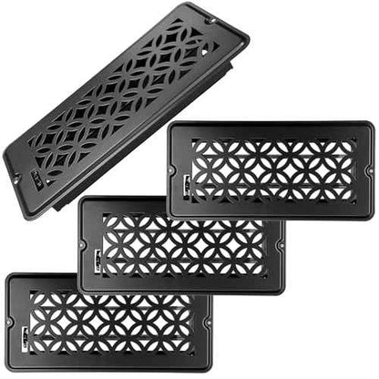 Floor Vent Covers, All Steel Floor Register, 4" x 10" Vent Cover, Decorative Vent Covers for Home Floor and Ceiling, Heavy Duty Steel Air Vent Covers to Walk on(Black, 4 Pack)