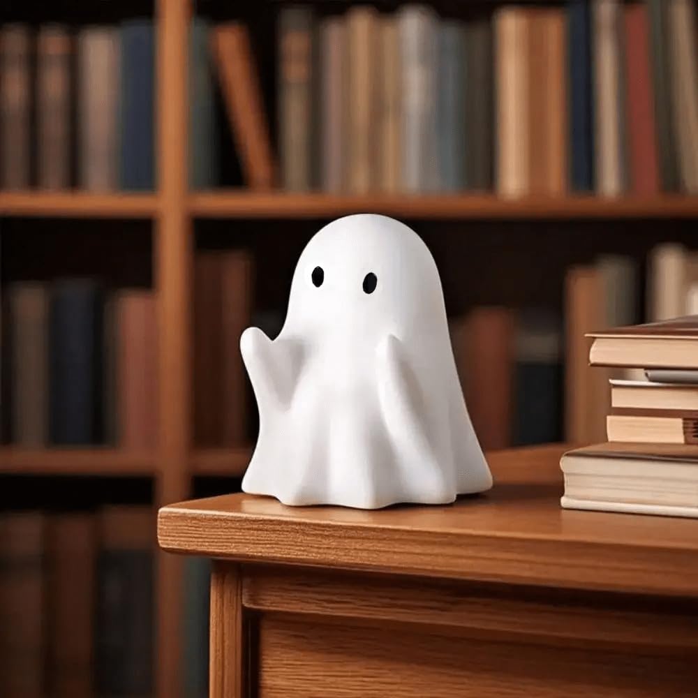 BHOOKA Halloween Finger Ghost Figurine Cute Cartoon Spooky Resin Middle Finger Statue Decor Halloween Ghost Sculpture Tabletop Ornament for Holiday Desk Bookshelf Art Display Supply