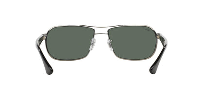Ray-Ban RB3492 Rectangular Sunglasses, Gunmetal/CRYstal Green Polarized, 62 mm
