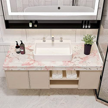 VIOPVERY Pink Marble Contact Paper Self Adhesive 35" x 197", Glossy Vinyl Wrap Waterproof Pink Floral Marble Wallpaper for Countertops Kitchen Cabinet Backsplash, Removable Wall Paper Renter Friendly