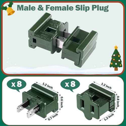 Fovths Christmas SPT-1 Electric Wire Set 120 Ft SPT-1 Zip Cord Wire 8 Male and 8 Female Vampire Plugs with Light Clips Green Electrical Light End Plug for Xmas Holiday Outdoor Indoor Lighting