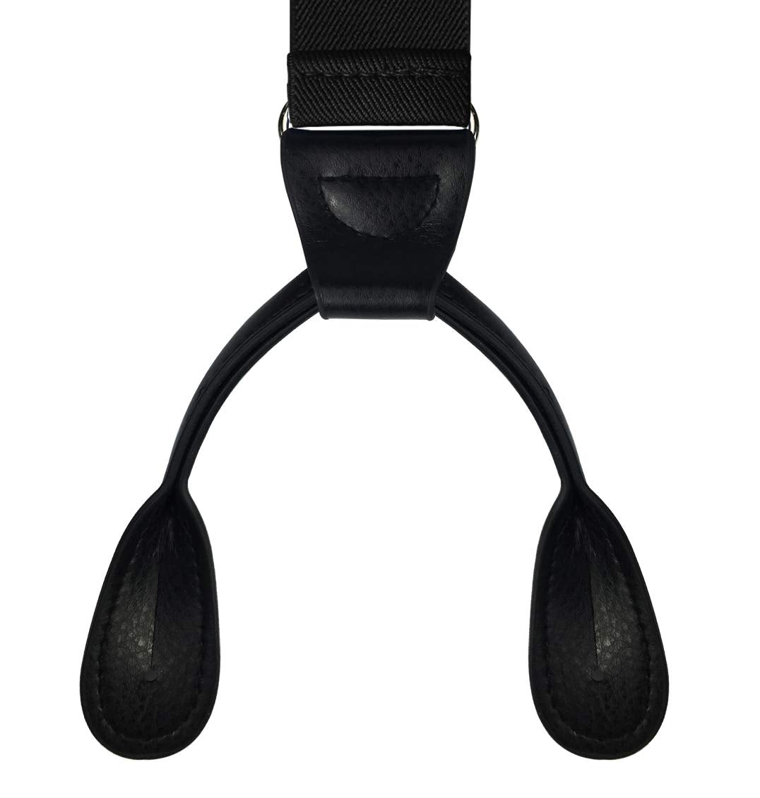Moulen Men's Y-Back 1.4 Inches Wide Button End Elastic Adjustable Suspenders, Black