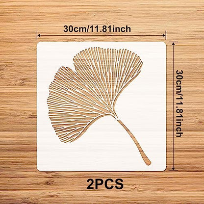 2 Packs Floor Stencils, 12x12" Ginkgo Wall Stencils, Boho Stencil for Bathroom