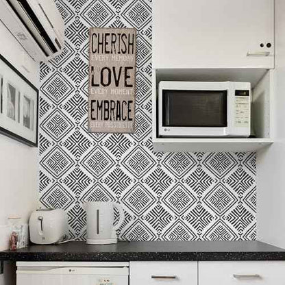 Black and White Peel and Stick Wallpaper Boho Geometric Contact Paper for Cabinets Modern Self Adhesive Removable Wallpaper Kitchen Bathroom Waterproof Black White Contact Paper 78.7inL 17.3inW