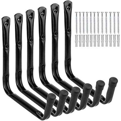 Heavy Duty Giant Garage Storage Hook Wall Mounted Utility Hanging Rack for Surfboard,Ladder,Kayak (6 Pcs Black 10" J Hook)