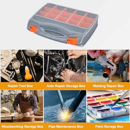 HARFINGTON Double Side Tool Organizer 12.2"x10.2"x3" 30-Compartment Hardware Storage Box with Removable Plastic Dividers for Screws Nuts Nails Bolts