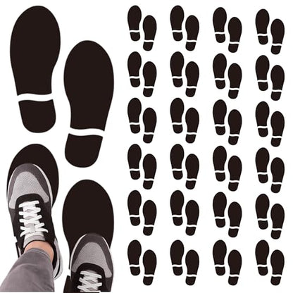 50PCS Black PVC Footprint Stickers ? Waterproof Erasable Stickers for Classroom Office Wall 6.88x2.2 Inch Vinyl Floor Shoes Cutouts