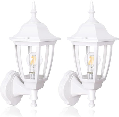 FUDESY Outdoor Wall Lantern, Exterior Waterproof Wall Sconce Light Fixture, White Front Porch Light Wall Mount for Garage, Patio, Yard, FDS2542EW (Bulb Included) 2-Pack