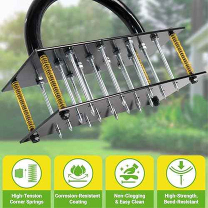 Manual Lawn Aerator - Metal Spike Soil Loosener with Spring-Loaded Base, Self-Cleaning Design for Healthier Grass, Yard & Garden Aeration Tool