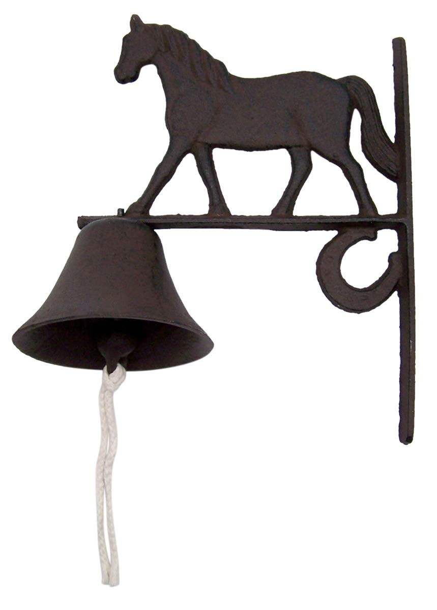 Farmhouse Equestrian Charm Dinner Bell, Vintage Cast Iron Cowbell, 7.75 Inches