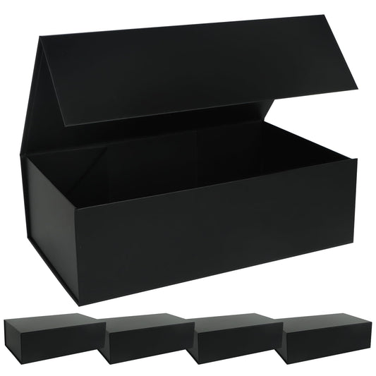 LFBOX Black Gift Box with Magnetic Lids 13.8x8.3x4.4 in, Large Bridesmaid Groomsman Proposal Boxes, Rectangle Storage Box 5 Pack