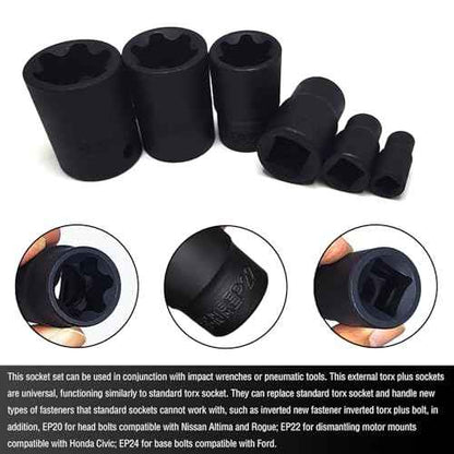 19Pcs External Torx Plus Socket Set 6 Point EP Socket Compatible with Tesla, 1/2¡± 3/8¡± 1/4'' Drive Female External E-Torx Plus Socket, High Deformation Prevention Puller Tool