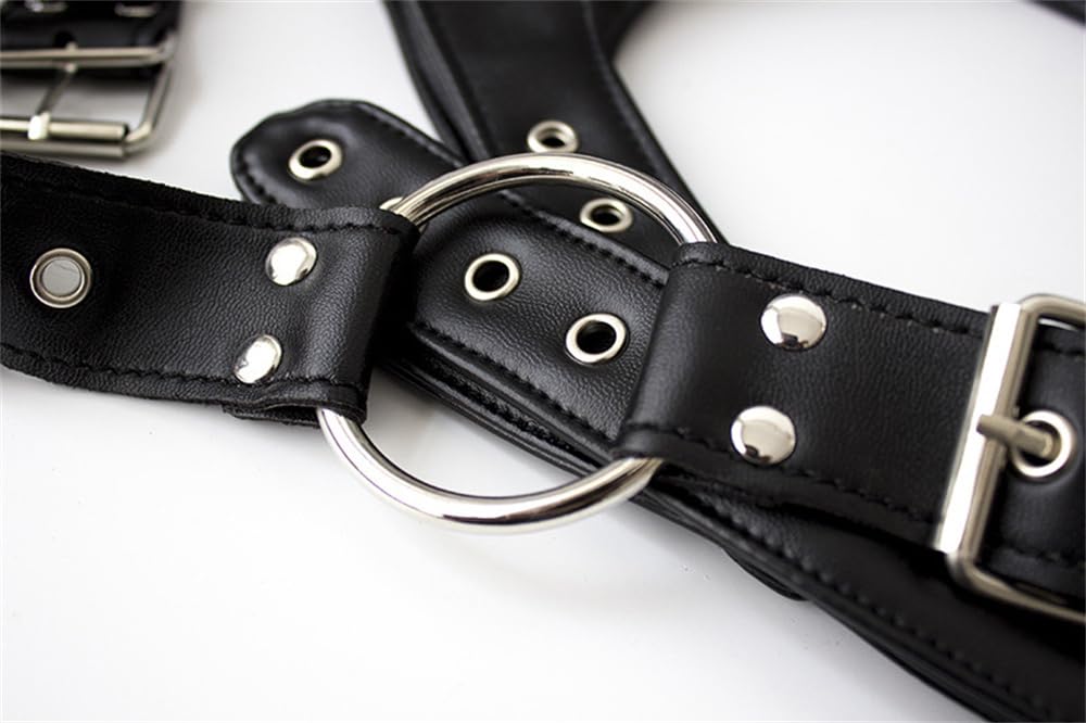 Men's PU Leather Gothic Punk Chest Harness Belt, Adjustable Body Strap with Metal O-Ring, Festival Rave Clubwear Costume Top for Cosplay Halloween Party Nightclub Wear Black
