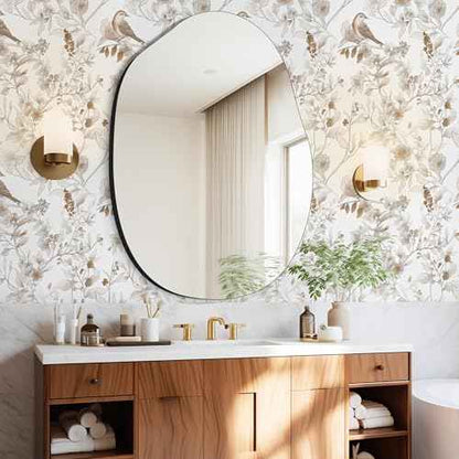 Hopepak Peel and Stick Wallpaper 17.3''x78.7'' Brown Floral Bird Wall Paper Self Adhesive Removable Contact Paper Waterproof Vinyl Roll for Bedroom Bathroom Decor
