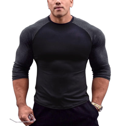 Mens Muscle Cut Raglan T Shirts with 3/4 Sleeve Fitness Workout Tops Black-Dark Grey L