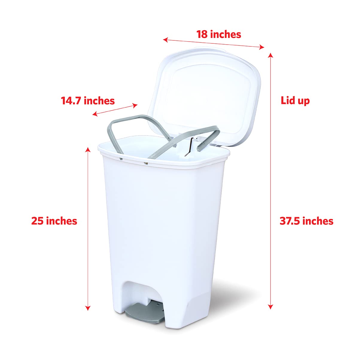 Glad Premium 20 Gallon Trash Can - Plastic Kitchen Waste Bin with Odor Protection of Lid, Stainless Steel Step On Foot Pedal and Garbage Bag Rings, Black