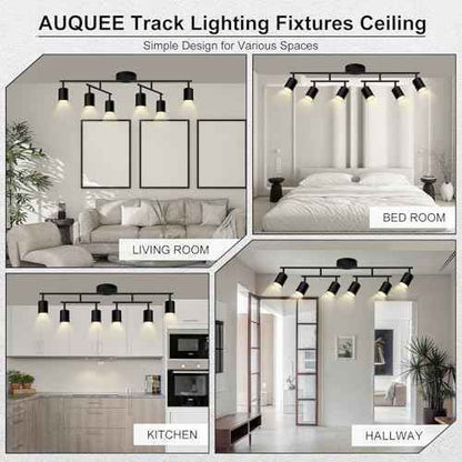 6 Light Track Lighting Fixtures Ceiling, Matte Black Kichen Track Lighting Fixtures with Rotatable Light Heads, Upgrade Light Poles, Modern LED Sopt Lights for Kitchen/Hallway, No GU10 Bulb