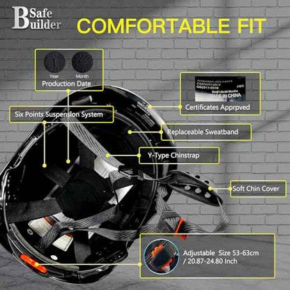 Industrial Safety Helmet with Visor ABS Hard Hat with Visor Adjustable Ventilation Hardhats Construction Head Protection ANSI Z89.1