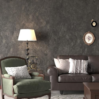16"¡¿118" Thick Dark Tan Grey Concrete Wallpaper Peel and Stick Glossy Charcoal Gray Concrete Contact Paper Vinyl Adhesive Waterproof Brown Taupe Cement Stickers for Countertops Kitchen Walls