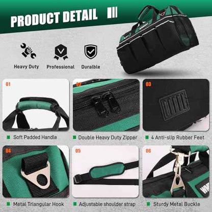 Heavy Duty Tool Bag 17.13 In, 24-Pocket Portable Tool Bag Organizer, Wide Opening & Large Capacity Tool Bags for Men, Applicable to Electrician,HVAC technicians,Christmas Gifts Men(By ?WMEEII)