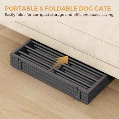 Dog Gate Indoor, Freestanding Foldable Pet Gate for The House, Doorway, Stairs, 64.6" W x 23.6" H Metal Step Over Fence with Support Feet, 4-Panel Pet Puppy Safety Fence, Black DGBK6101