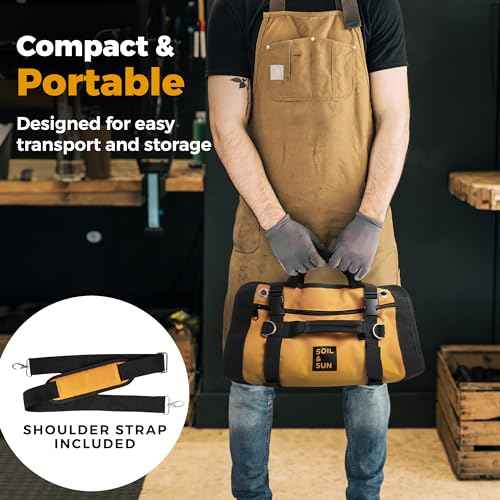 Soil & Sun Heavy Duty Tool Roll Bag Organizer - Travel roll up tool bag with 6 Zip Organizer Pouches - Compact Portable Tool Bags for Men, Contractors, Plumbers, Electricians - Man Gifts for Dad