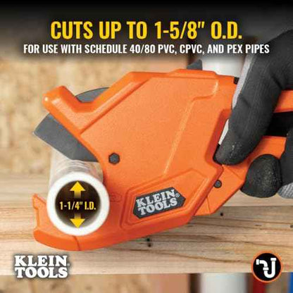 Klein Tools 50044 Ratcheting PVC Pipe Cutter Tool, 1-1/4 Inch I.D. Cutting Capacity for PVC, CPVC, and PEX Pipes, One-Handed Blade Retraction