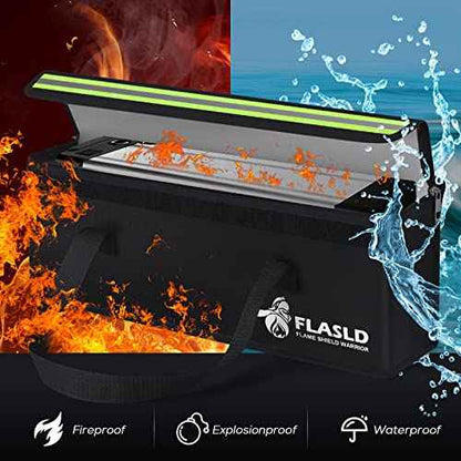 FLASLD 2-Pack Lipo Fireproof Bag Ebike Accessories Battery Charging Case Charge Explosionproof Bag Large Capacity Lipo Battery Storage Guard Safe Box (19.3 x 4.3 x 7in), Black