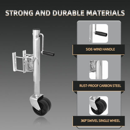 Heavy Duty Trailer Jack, Bolt-on Tongue Jack with Drop Leg and Handle, Adjustable Boat Trailer Jack (Dual Wheel, 1500lbs)