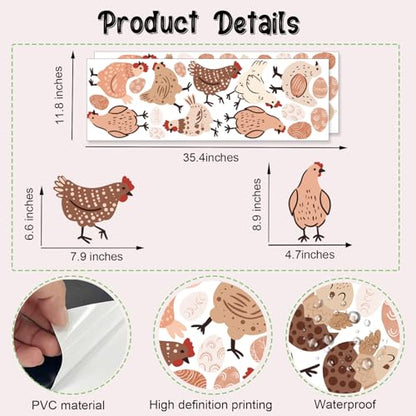 Boho Hens Chicken Wall Stickers, Rustic Chick Eggs Vinyl Wall Decals, Removable Funny Farm DIY Wall Art for Kitchen Playroom Farmhouse Decor