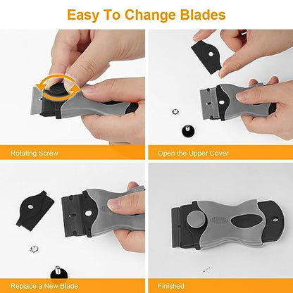 Ainiv Razor Blade Scraper, 2-in-1 Scraper Tool with 10PCS Metal Blades and 10PCS Plastic Blades, Multi-funtional Cleaning Razor Scraper for Stickers, Labels, Caulk, Adhesive, Paint Removal (2 Pack)