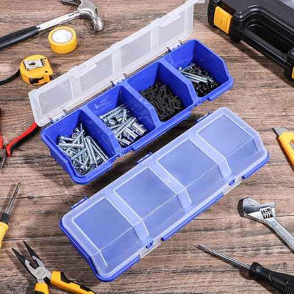 6Pcs Screw Organizer Box with Lids,Small Parts Storage Bins with Locks 4 Divider Compartment Sorting Toolbox Case for Garage Tools Nails bolt Plastic Hardware Containers