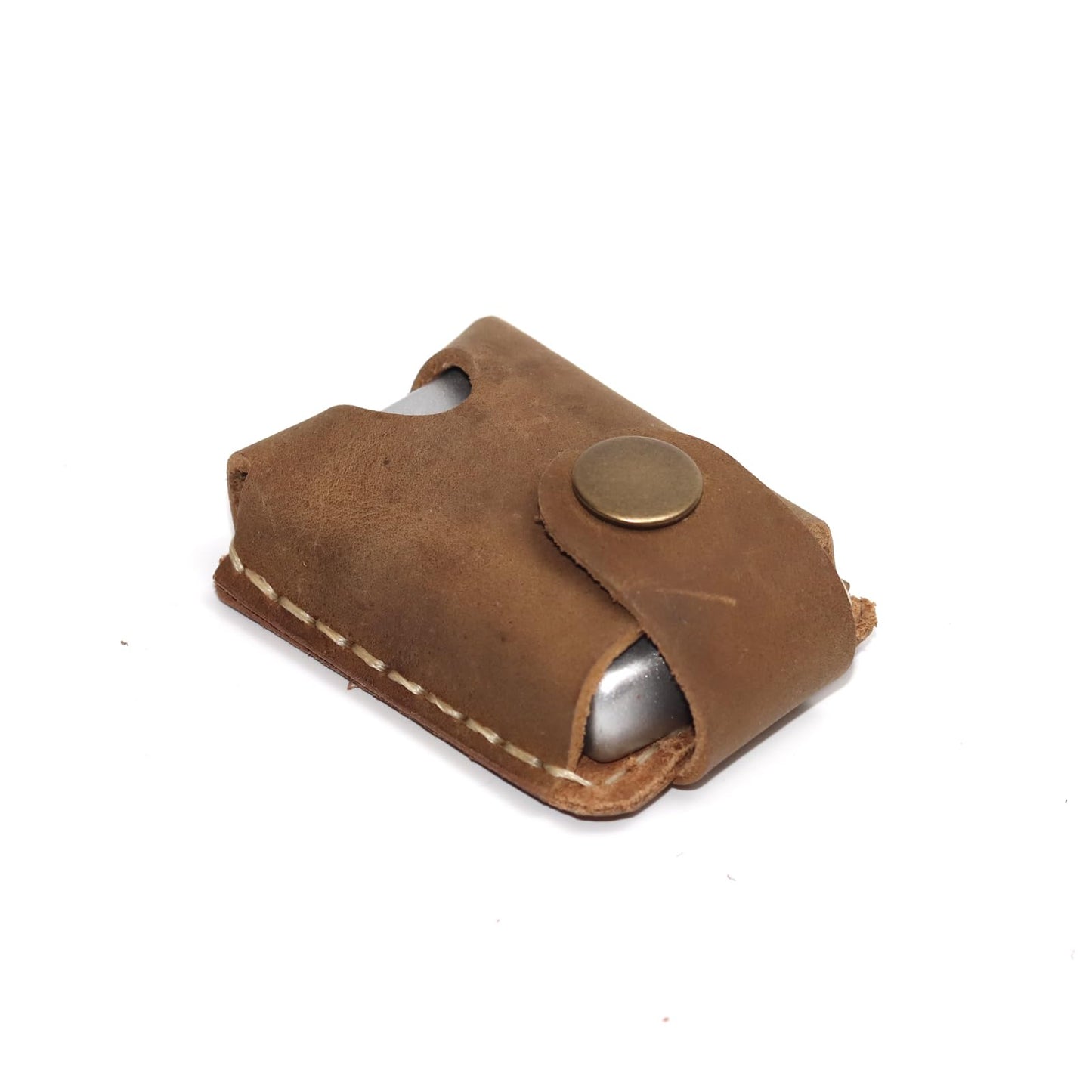 Yantahms Handmade Vintage Genuine Leather Lighter CaseHand-Stitched Lghter Shell Cover Lighter Holder Belt Case (Light Brown)