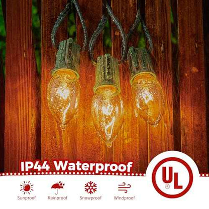 Minetom C9 Clear Christmas String Lights, 50FT 50 Bulbs Bright & Warm Outdoor Christmas Lights, Long Life C9 String Lights for Tree Patio Gazebo Wreath, Green Wire