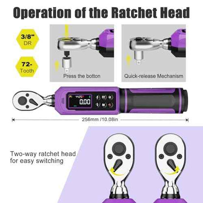 Digital Torque Wrench 3/8 Drive, 0.66-44.25 Ft.lb / 0.9-60 Nm Inch Pound Torque Wrench with Dual Direction Ratchet, ¡¾1% Accuracy with Vibration, Buzzer and LED Alert