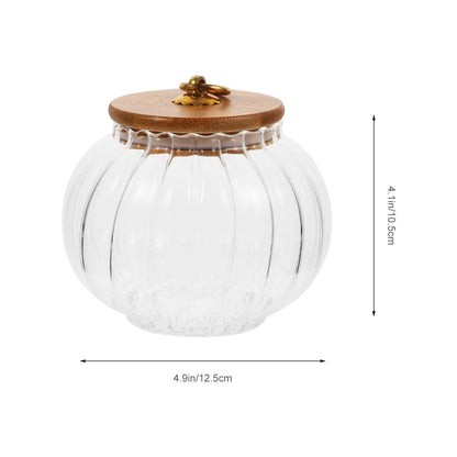 STOBAZA Xmas Glass Candy Jar with Lid 28Oz Pumpkin Shaped Food Storage Canister with Wood Lid, Glass Pumpkin Jar, Decorative Kitchen Storage for Christmas, Halloween