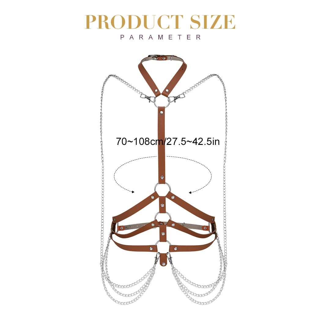 BODIY Fashion Harness Belt Plus Size Harness Waist Belts Punk Leather Body Harness for Women (Brown)