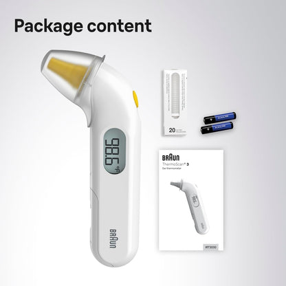Braun ThermoScan 3 Ear Thermometer, Fast 1 Second Measurement, Audio Fever Indicator, Digital Display, Baby and Infant Friendly, No. 1 Brand Recommended by Pediatricians