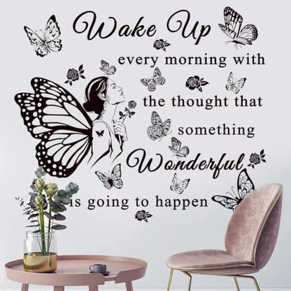 Inspirational Quote Decals: 'Wake Up... Wonderful Happening' Vinyl Wall Sticker for Office, Classroom Decor