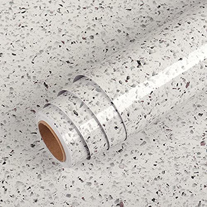 Livelynine Terrazzo Contact Paper White Granite Countertop Wallpaper Waterproof Peel and Stick Countertops for Kitchen Bathroom Counter Top Covers Desk Table Sticker Cabinet Covering 15.8x78.8 Inch