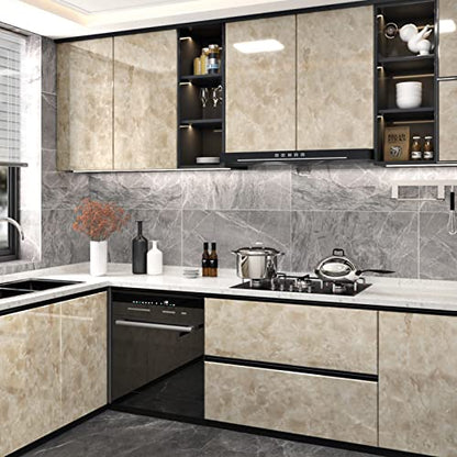 Marble Contact Paper for Cabinets Beige Marble Film Countertop Vinyl Peel and Stick Waterproof Granite Wallpaper Self Adhesive Contact Paper for Countertops Desk Decorative Wrap for Fridge 15.8"x78.7"
