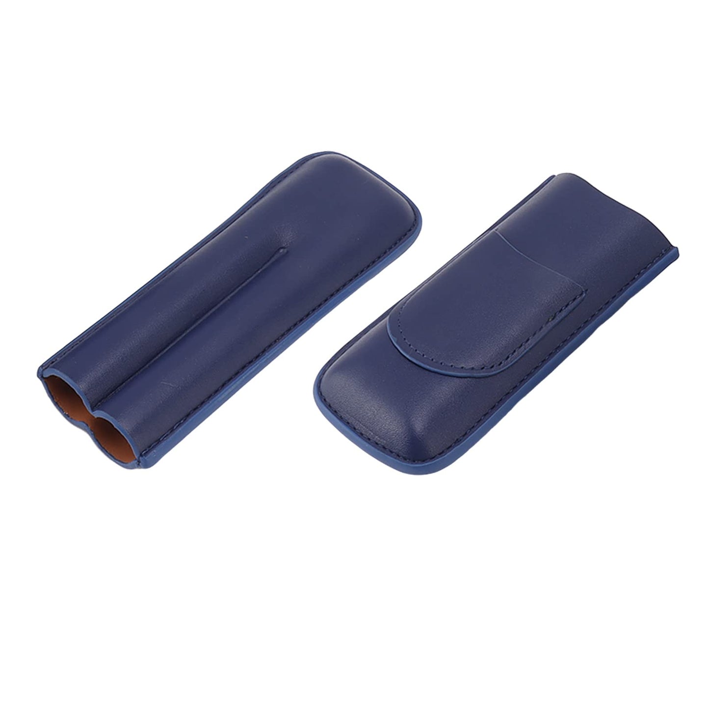 OEBUAFI 2 Finger Faux Leather Cigar Case, Premium Soft Touch Travel Holder with Front Pocket for Cutter, Elegant Sewing Technology Lightweight Durable Men (Blue)