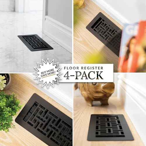 Decor Grates (4-Pack) LAJH410-BLK Oriental Low Profile Floor Register, 4x10 Inches, Textured Black Finish