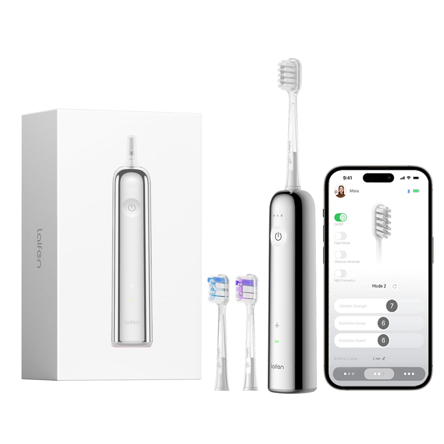 Laifen Wave Electric Toothbrush, Oscillation & Vibration Sonic Electric Toothbrush for Adults with 3 Brush Heads, IPX7 Waterproof ADA Accepted Travel Powered Toothbrush (Stainless Steel)