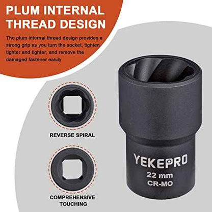 16PCS Bolt Extractor Set, 1/2" Drive Impact Twist Socket Set, Stripped Bolt Extractor for Removing Damaged, Frozen, Rusted, Rounded-Off Bolts, Nuts & Screws, Cr-Mo Steel