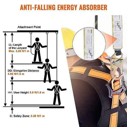 VEVOR Vertical Lifeline Assembly, 0.55'' x 25' Fall Protection Rope with 30 KN Breaking Tension, Polyester Roofing Rope with Steel Snap Hooks, Rope Grab, and Shock Absorber, ANSI Compliant