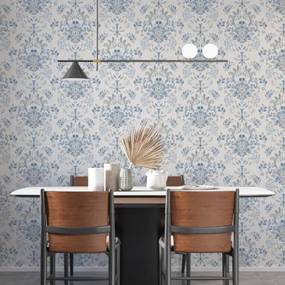 Wallpaper Peel and Stick Wallpaper for Home Decoration Kitchen Blue Wild Flower Removable Vinyl Self Adhesive Shelf Paper & Drawer Liner Roll House, Workshop & Office 17.3" x 118" TH8098-3